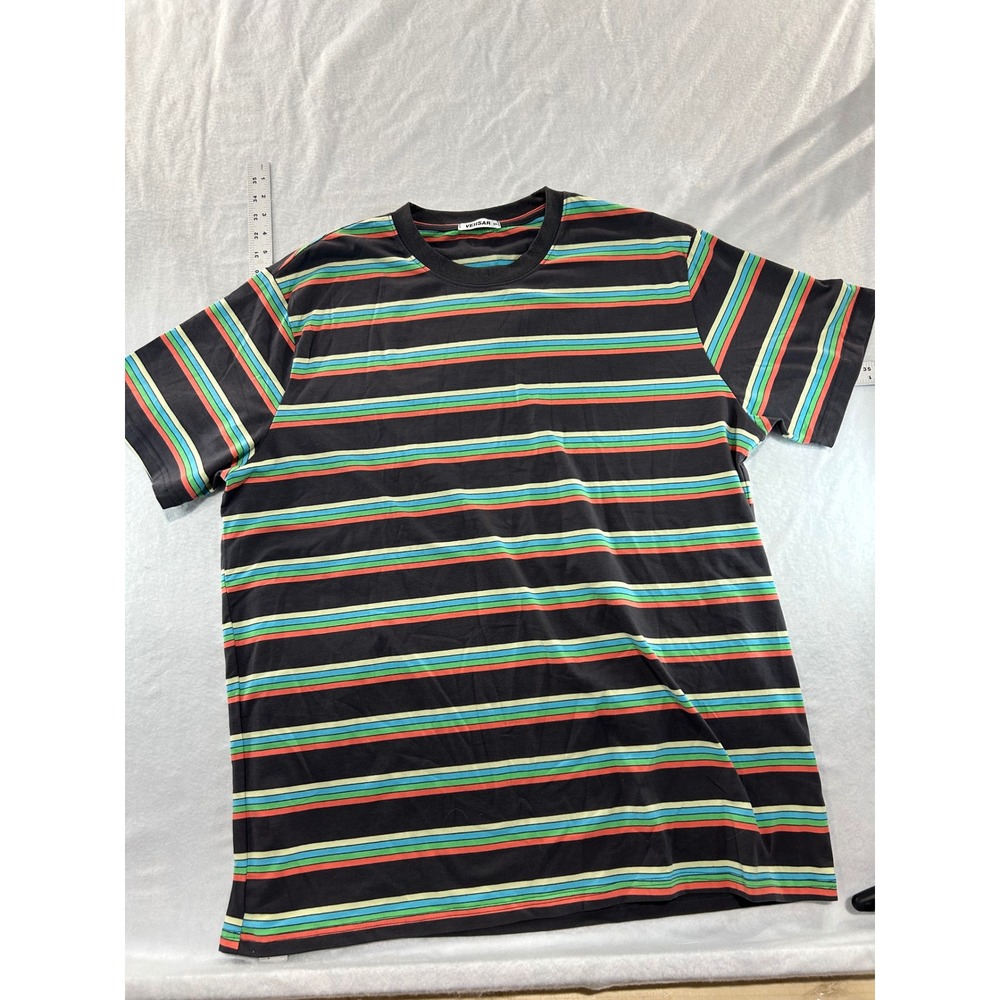 Veiisar Mens XXL Multi Color Horizontal Stripe Crew Neck Short Sleeve T-Shirt